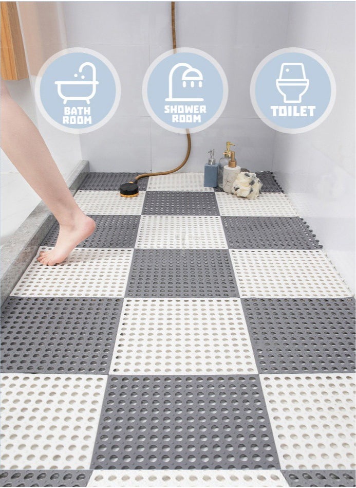 Haidue - 20 Pcs PVC Bath Mat Non Slip Shower Mat Bathroom Mats Bathroom Rugs Interlocking Soft Floor Mats PVC Floor Mat With Drain Holes For Home Kitchen Bathroom Shower Pool Balcony (10Pcs Gray+10Pcs White) - Image 1