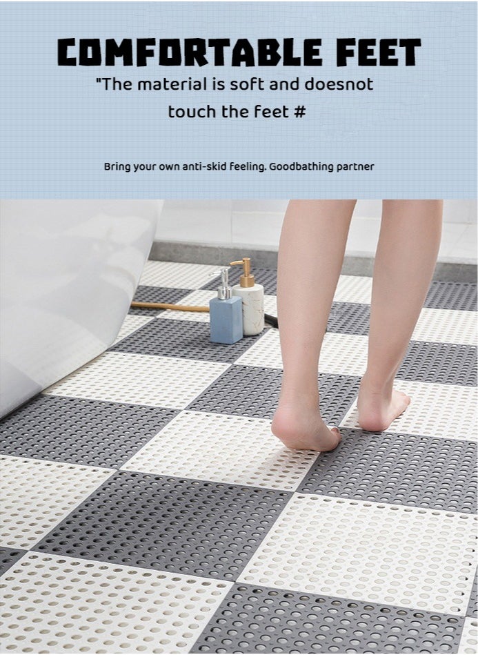 Haidue - 20 Pcs PVC Bath Mat Non Slip Shower Mat Bathroom Mats Bathroom Rugs Interlocking Soft Floor Mats PVC Floor Mat With Drain Holes For Home Kitchen Bathroom Shower Pool Balcony (10Pcs Gray+10Pcs White) - Image 1