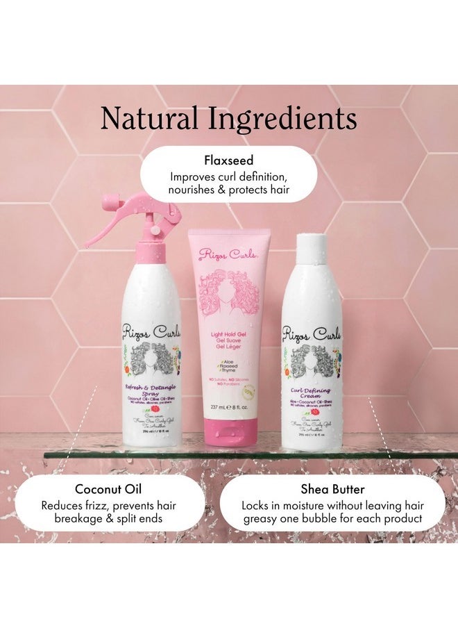 Rizos Curls - Styling Starter Kit, Refresh And Detangle Spray & Curl Defining Cream & Light Hold Gel Bundle, Enhance & Define Curls, Add Volume & Hold, Frizz Control & Shine - Image 1