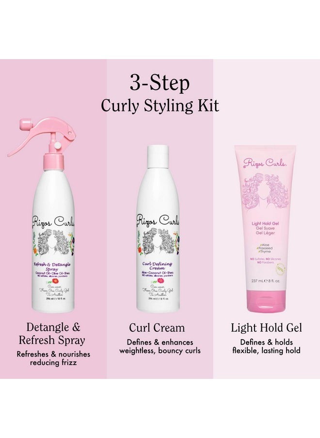 Rizos Curls - Styling Starter Kit, Refresh And Detangle Spray & Curl Defining Cream & Light Hold Gel Bundle, Enhance & Define Curls, Add Volume & Hold, Frizz Control & Shine - Image 1