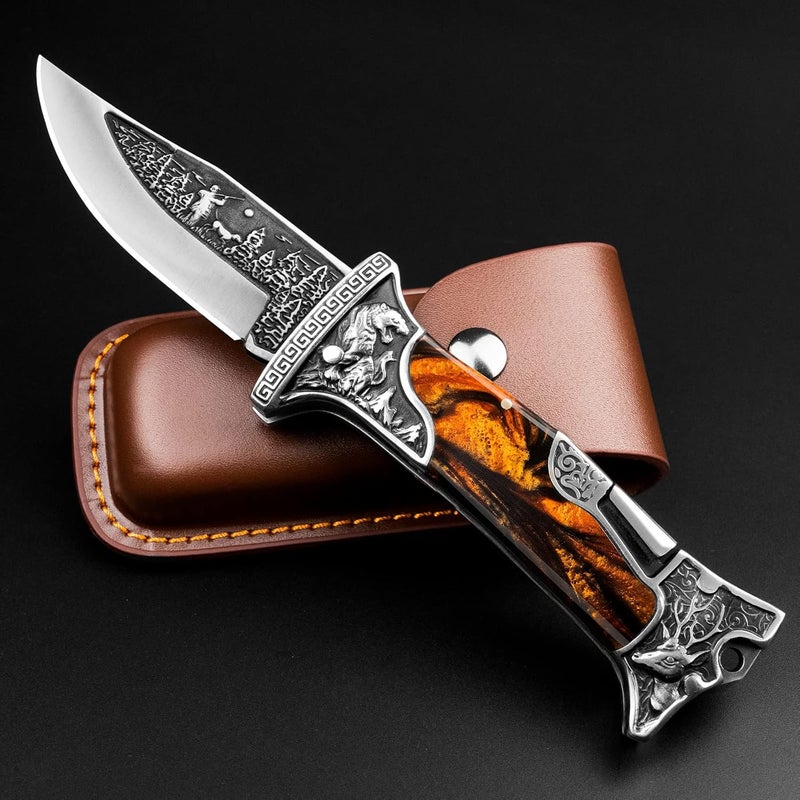 NedFoss TIGER ROAR Pocket Knife Gift for Men, 3.5 inch Engraved Unique Folding Pocket Knife, Pocket Knives with Holster, Cool Knives, Personalized knife Valentine's Fathers Day Gift from Daughter Wife Son, Mens Stocking Stuffers Gift for Husband Dad - Image 1