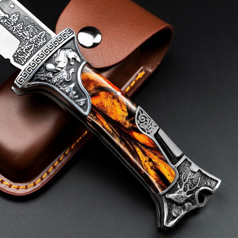 NedFoss TIGER ROAR Pocket Knife Gift for Men, 3.5 inch Engraved Unique Folding Pocket Knife, Pocket Knives with Holster, Cool Knives, Personalized knife Valentine's Fathers Day Gift from Daughter Wife Son, Mens Stocking Stuffers Gift for Husband Dad - Image 3