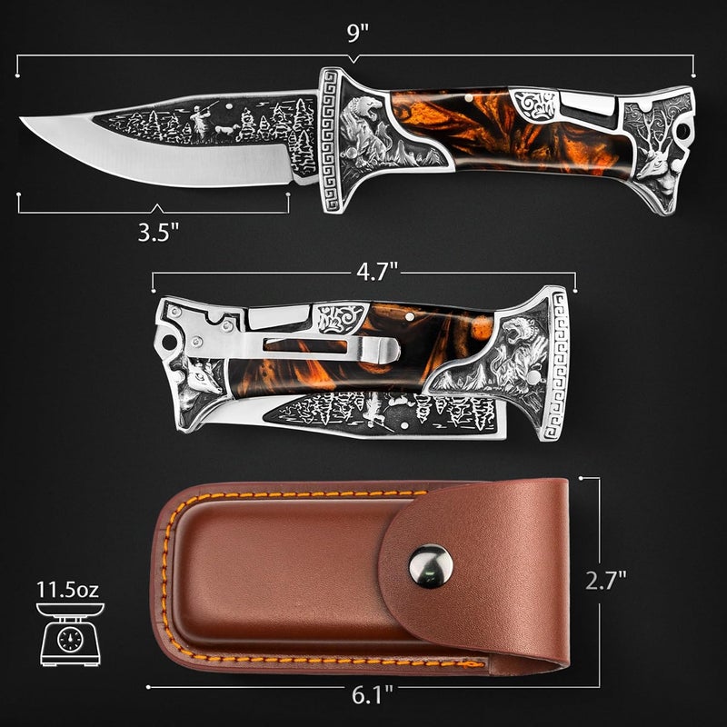NedFoss TIGER ROAR Pocket Knife Gift for Men, 3.5 inch Engraved Unique Folding Pocket Knife, Pocket Knives with Holster, Cool Knives, Personalized knife Valentine's Fathers Day Gift from Daughter Wife Son, Mens Stocking Stuffers Gift for Husband Dad - Image 5