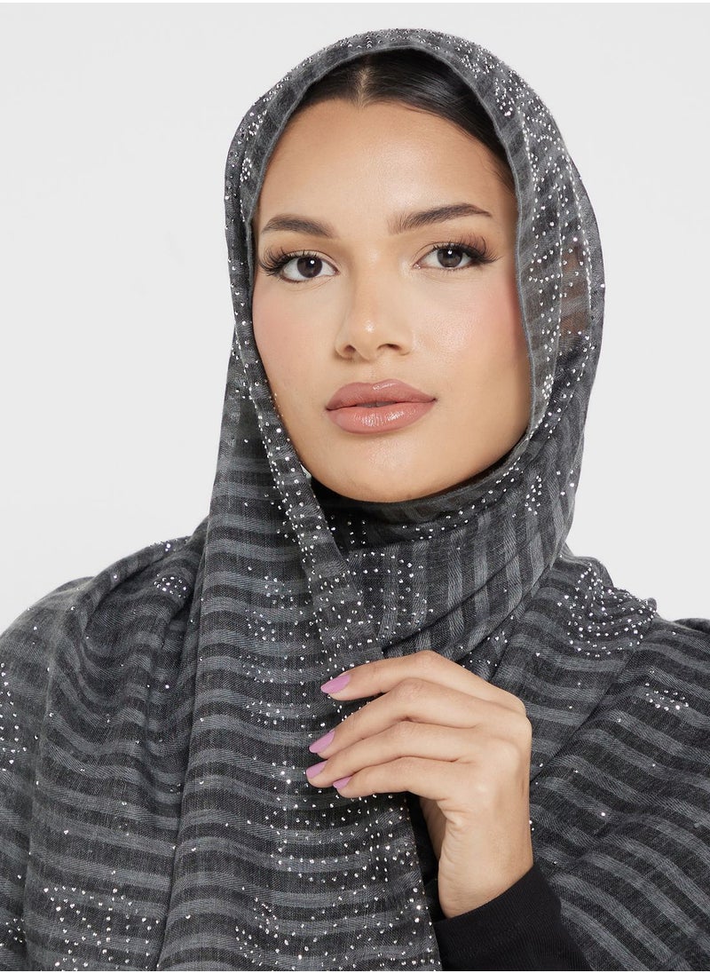 Khizana - Diamante Stripe Detail Long Hijab Scarf - Image 1