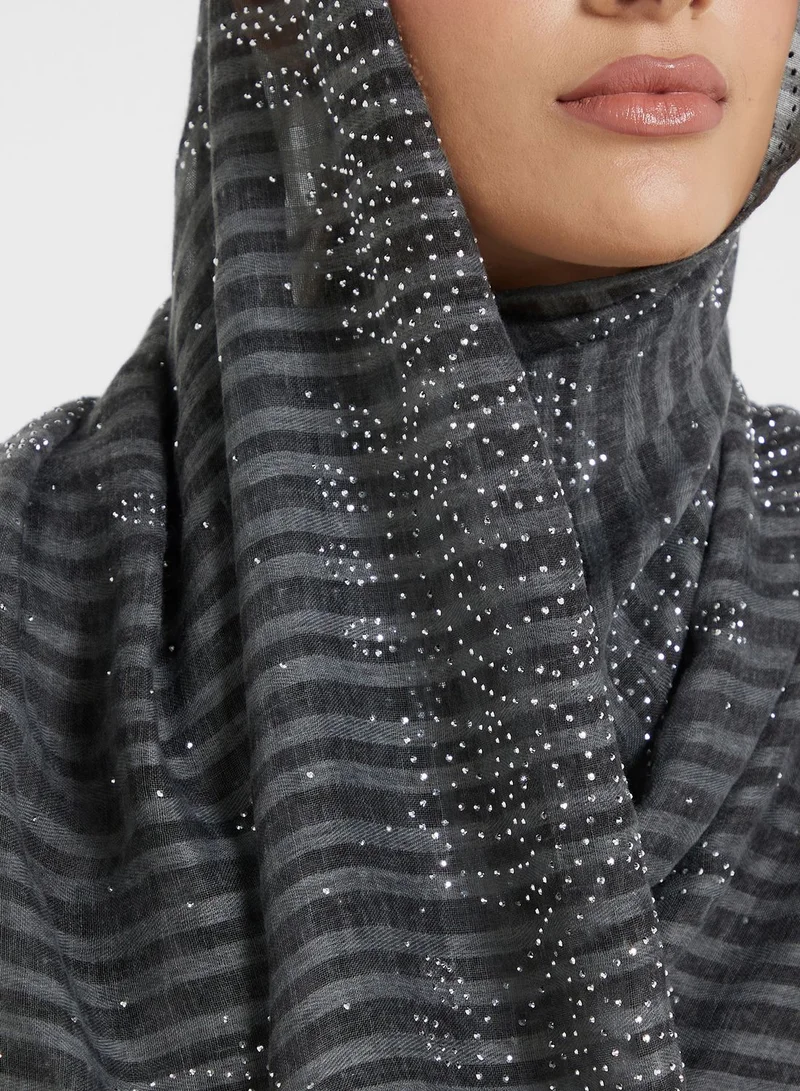 خزانة Diamante Stripe Detail Long Hijab Scarf