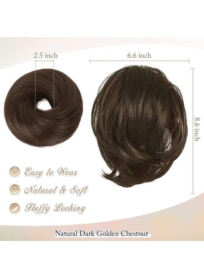 BARSDAR Brown Hair Bun Ponytail Extension, Straight Synthetic Hair Bun Hairpiece For Women, Fully Short Ponytail Bun Extensions Elastic Brown Hair Bun Scrunchies Girls Daily - Dark Brown - Image 1