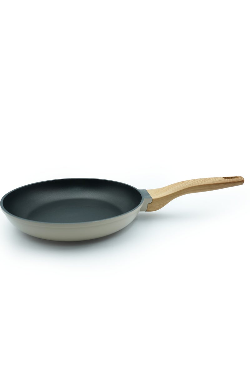 Beram Non-Stick Frying Pan 24 Cm for Induction  Gas Stove Cast Aluminum Skillet with premium Coating Soft-Touch Wooden Handle Beige Color Oven Safe Cookware Eco-Friendly Non-Toxic Pan - Image 1