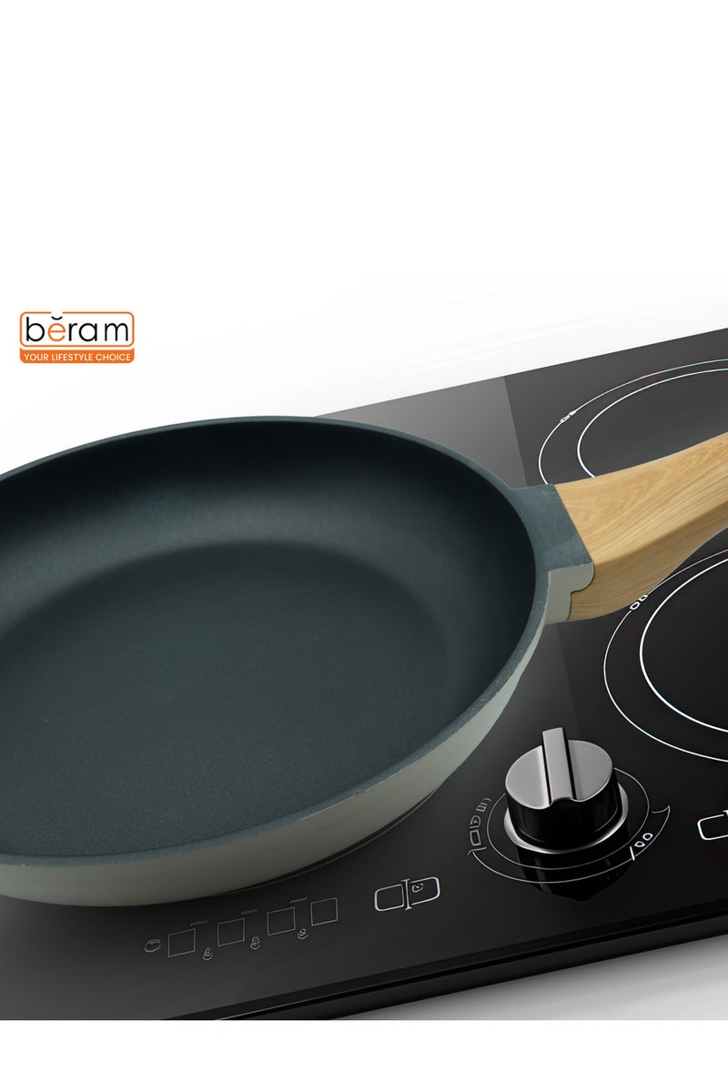 Beram Non-Stick Frying Pan 24 Cm for Induction  Gas Stove Cast Aluminum Skillet with premium Coating Soft-Touch Wooden Handle Beige Color Oven Safe Cookware Eco-Friendly Non-Toxic Pan - Image 2