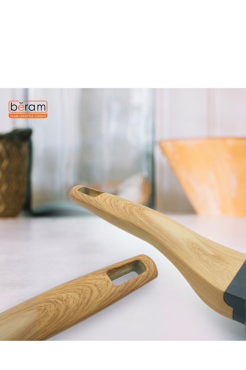 Beram Non-Stick Frying Pan 24 Cm for Induction  Gas Stove Cast Aluminum Skillet with premium Coating Soft-Touch Wooden Handle Beige Color Oven Safe Cookware Eco-Friendly Non-Toxic Pan - Image 3