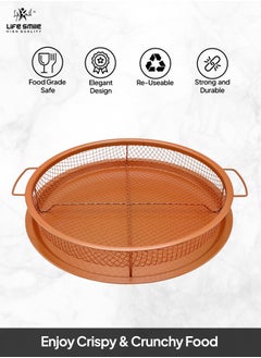 Life Smile Crisper Basket 2 pieces Set - Copper Oven - Frying Basket And Baking Sheet, Heat-Resistant - Air Fry in Your Oven  - Image 2