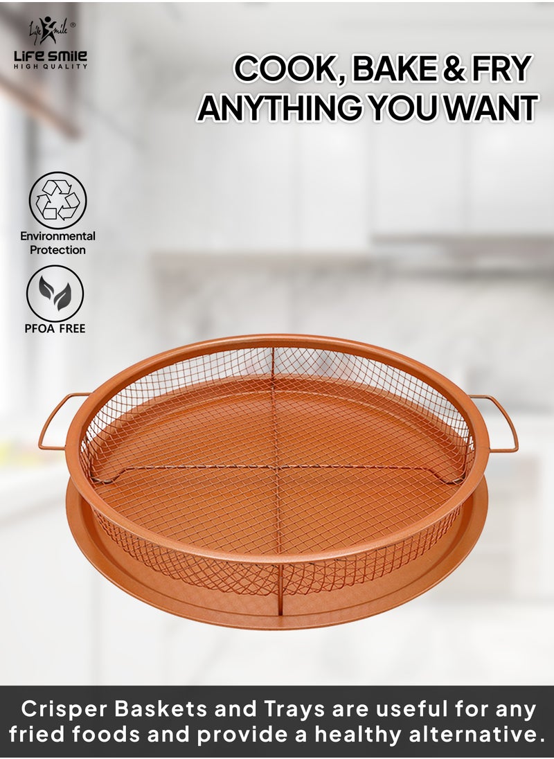 Life Smile - Crisper Basket 2 pieces Set - Copper Oven - Frying Basket And Baking Sheet, Heat-Resistant - Air Fry in Your Oven - Image 1