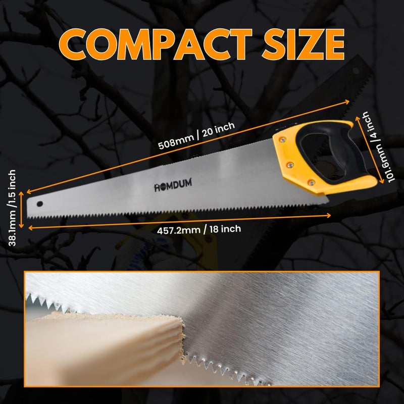 Homdum منشار يدوي بقطر 18 بوصة لقطع الخشب مزود بشفرة فولاذية سبائكية قوية ومقبض مطاطي بلاستيكي أفضل منشار يدوي للأعمال الخشبية مناسب لمجموعة متنوعة من الأعمال الخشبية والبلاستيكية - Image 5