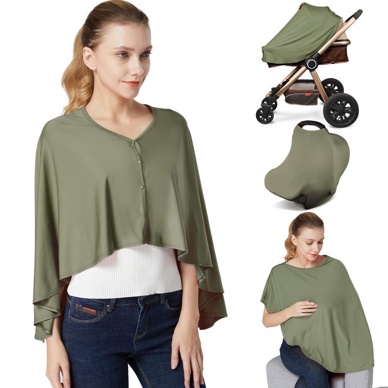 Kefee Kol Nursing Cover & Baby Nursing Poncho,Multi Use Breastfeeding Cover for CarSeat Canopy, High Seat Cover, Stroller Cover, Shopping Cart Cover,Nursing Scarf for Boy and Girl by Kefee Kol (Green) - Image 1