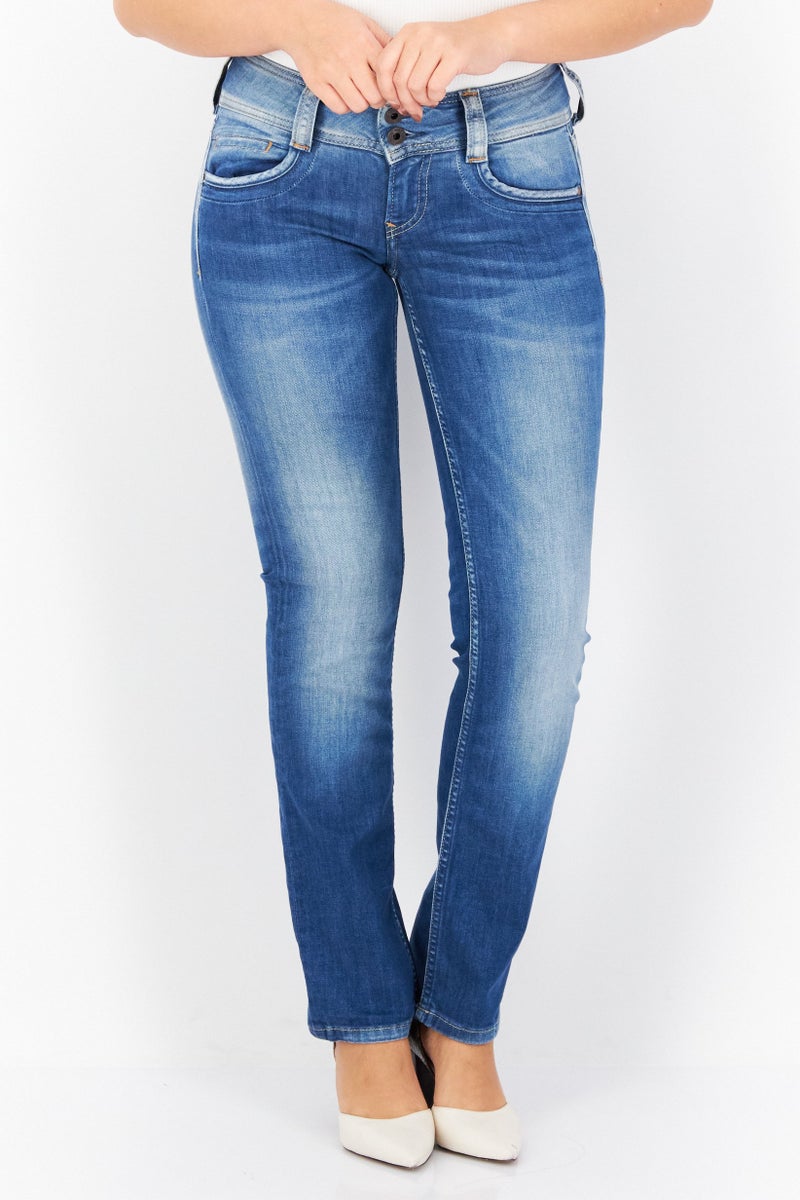 Pepe Jeans Women Straight Fit Washed Stretchable Jeans, Blue - Image 1