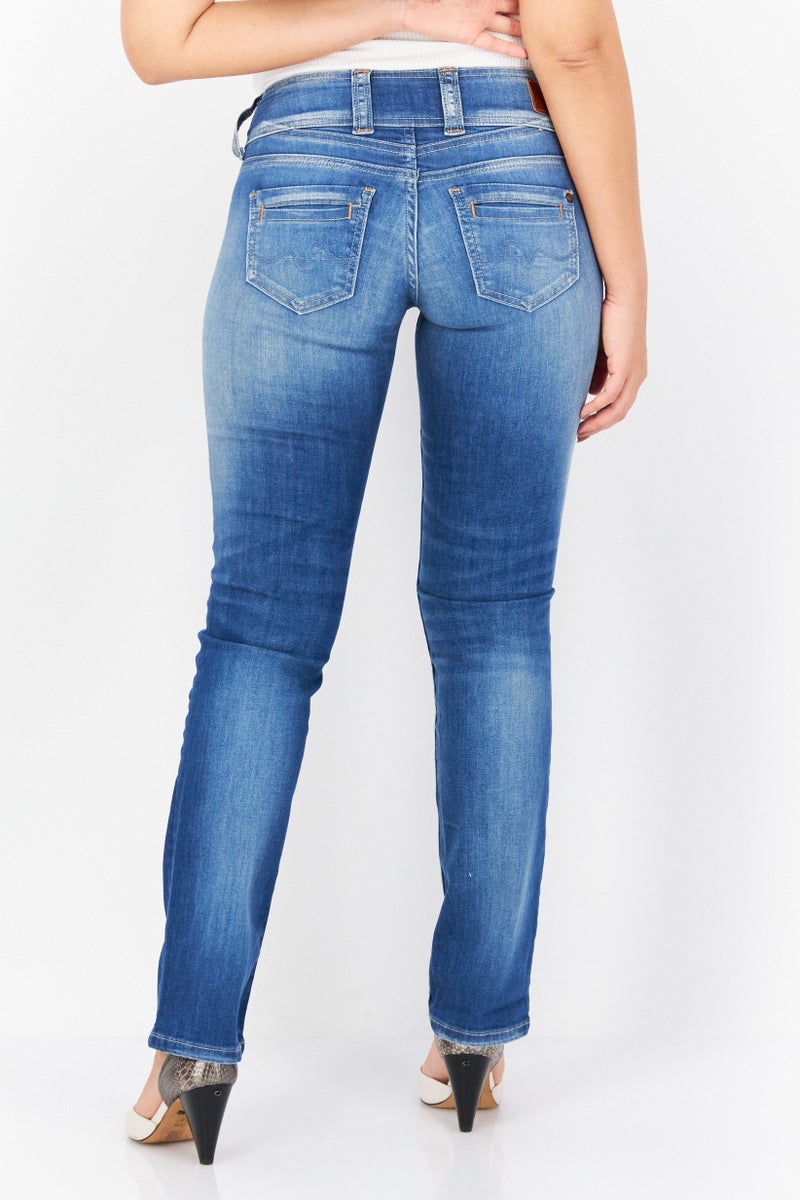 Pepe Jeans Women Straight Fit Washed Stretchable Jeans, Blue - Image 2
