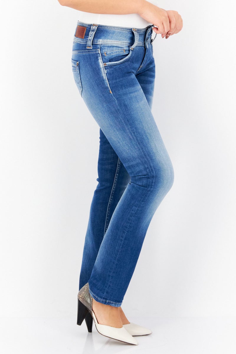 Pepe Jeans Women Straight Fit Washed Stretchable Jeans, Blue - Image 4