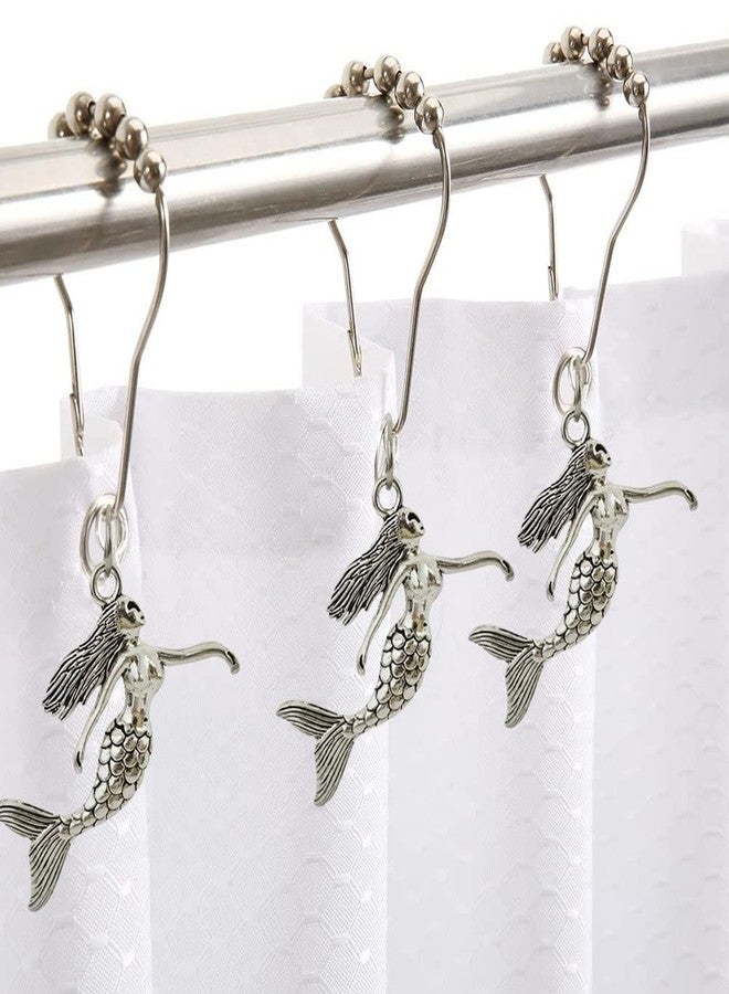Mermaid Shower Curtain Hooks for Decorative Bathroom - Rust Proof Metal Stainless Steel Curtain Rings, Set of 12 Shower Hook with Ocean Silver Mermaid Beach Theme Decor Bathroom Shower Rod Curtain - Image 4