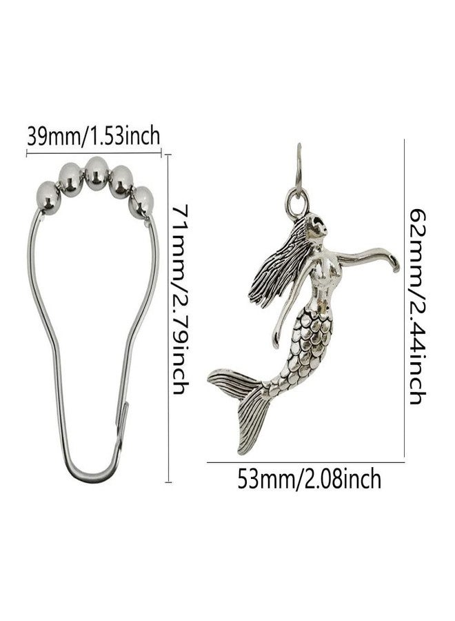 Mermaid Shower Curtain Hooks for Decorative Bathroom - Rust Proof Metal Stainless Steel Curtain Rings, Set of 12 Shower Hook with Ocean Silver Mermaid Beach Theme Decor Bathroom Shower Rod Curtain - Image 2