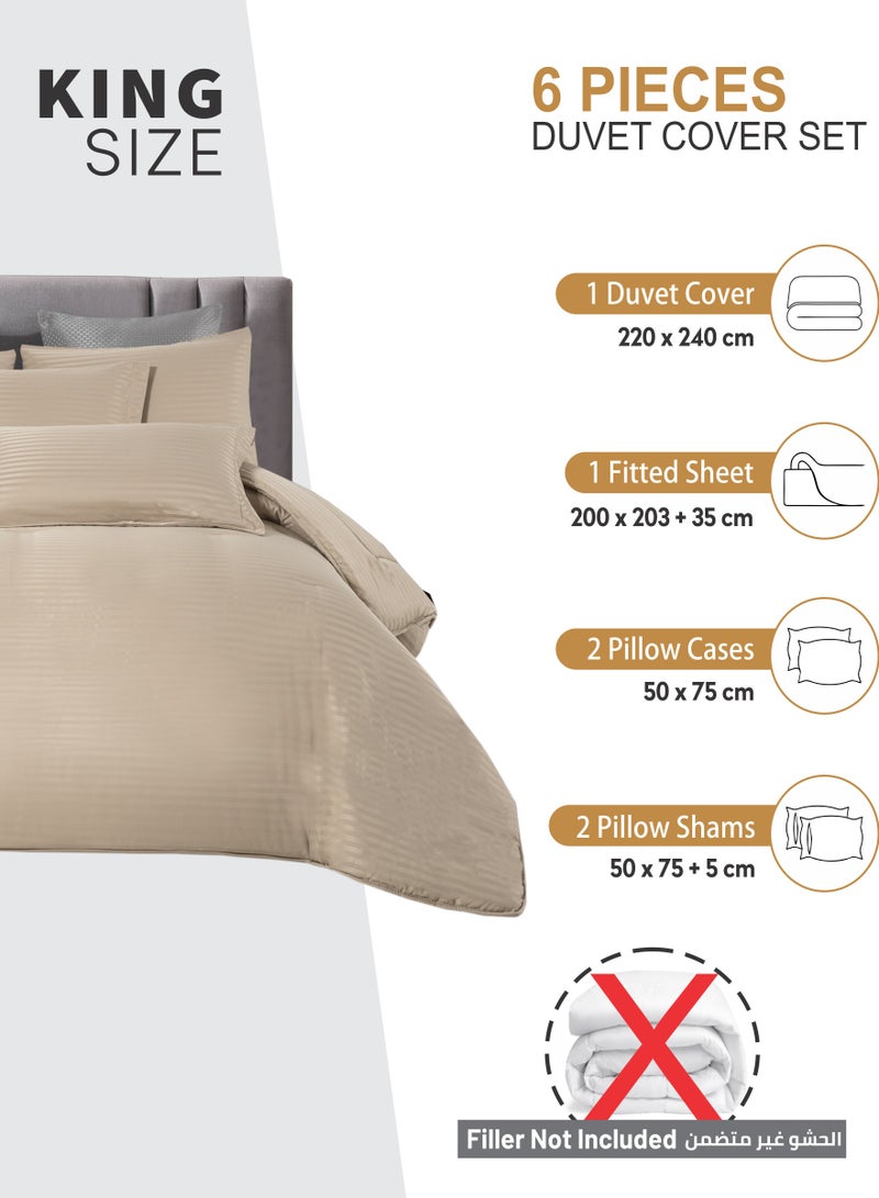 Donetella Duvet Set 6-Pcs King Size Striped Microfiber Bed Set With 1 Duvet Cover(220 x 240 CM) 1 Fitted Sheet 2 Pillow Sham And 2 Pillowcases(Without Filler),Beige  - Image 3