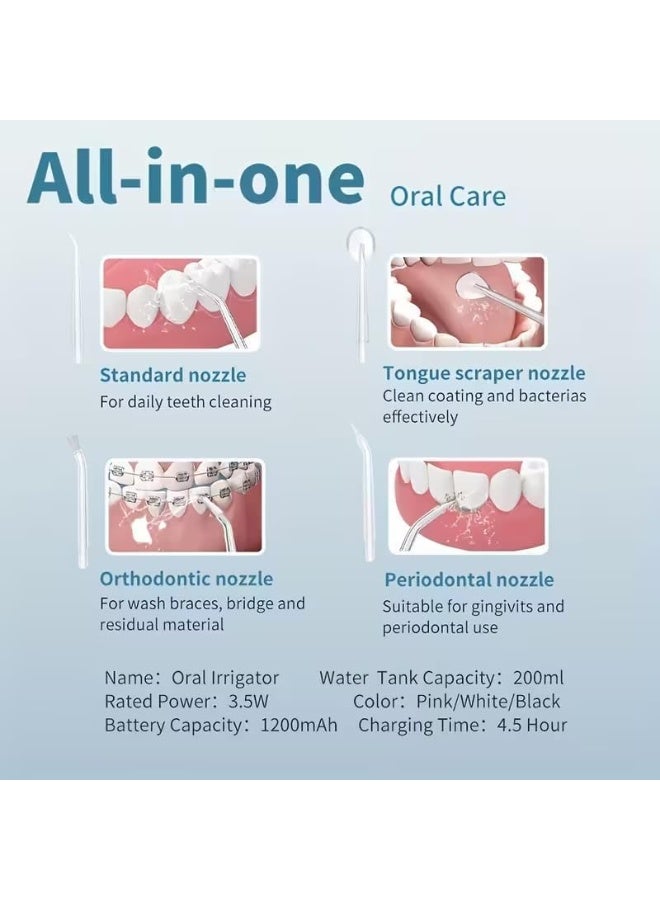 Electric dental flosser, cordless, with four jet heads, USB rechargeable, for home and travel - Image 4
