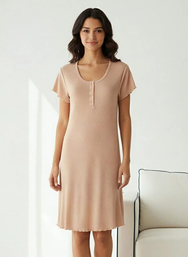 Splash FAV Night Dress with Short Sleeves and Ribbed Design