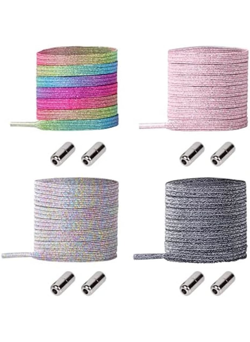 SYOSI 4 Pair No Tie Laces Elastic Shoelaces Universal Quick Tie Shoe Laces with Metal Buckle for Kids and Adults (4 Colors) - Image 1