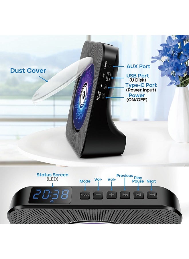 Generic - Desktop CD player with speakers,  CD players for home, Bluetooth CD player with Hi-Fi Stereo Sound,Remote Control,Supports CD/Bluetooth/FM Radio/U Disk/AUX/Timer/Repeat,Black - Image 1