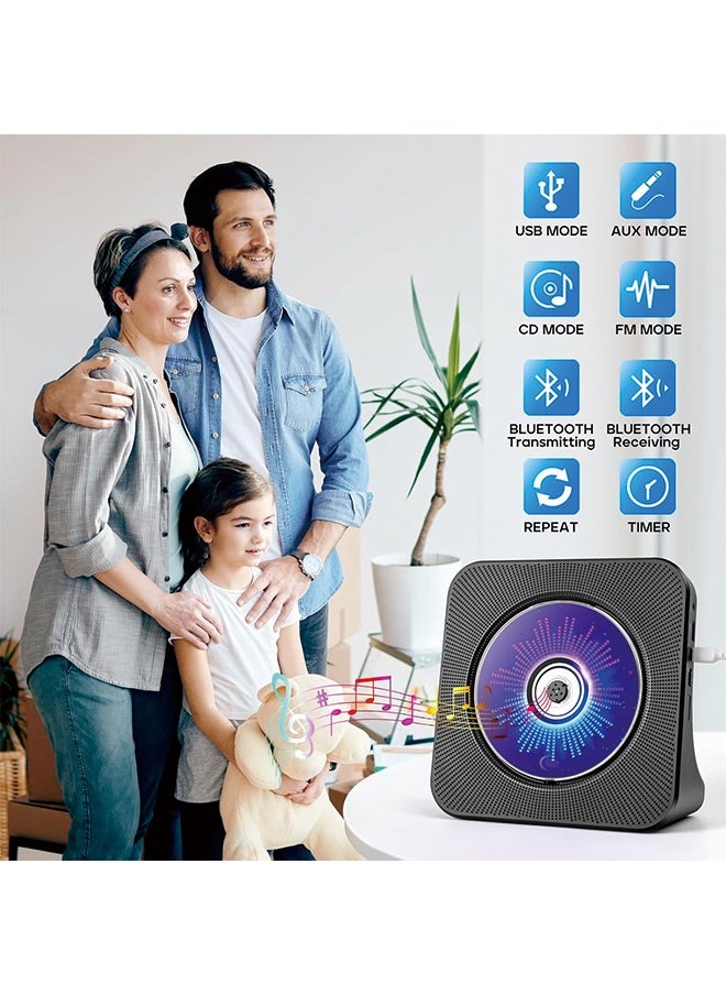 Generic - Desktop CD player with speakers,  CD players for home, Bluetooth CD player with Hi-Fi Stereo Sound,Remote Control,Supports CD/Bluetooth/FM Radio/U Disk/AUX/Timer/Repeat,Black - Image 1