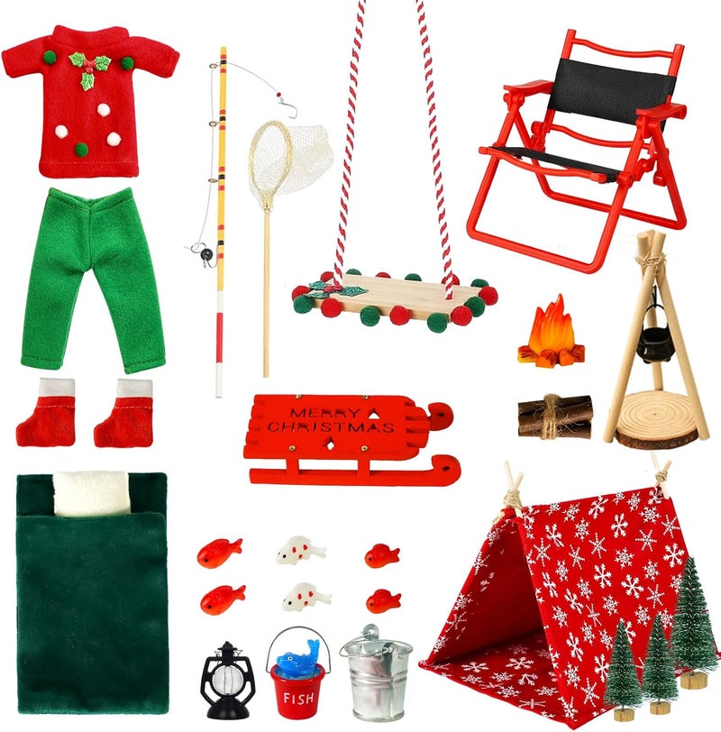 Bbiamsleep 30 Pcs Christmas Elf Accessories  Elf Fishing Outfit  Camping Accessories for Mini House Decoration - Image 1