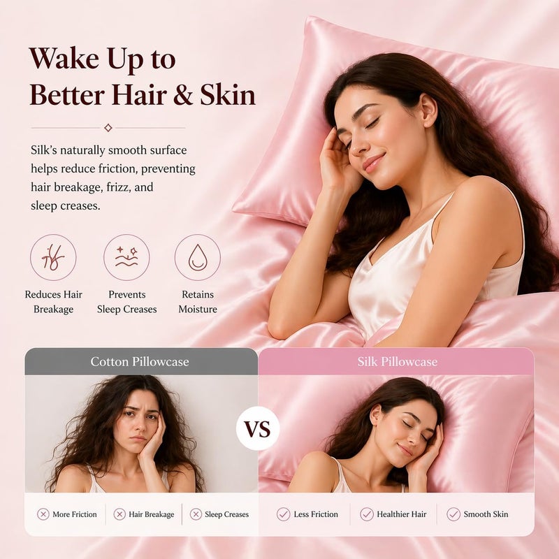 ROSEWARD Oeko-TEX Certified Pink Silk Pillowcase for Sleeping Women, 22 Momme Real Mulberry Silk Pillow Cases with Zipper, 6A Grade 100% Organic, Beauty Boost, 1 Pc 20"x26" (Standard, Pink) - Image 3