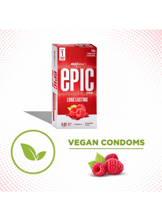 Manforce Epic Pleasure| Long Lasting, Pleasure for Both | Raspberry Flavour, 10 Pcs | With Disposable Pouch| Vegan | No Hard Chemicals| Super Thin| Lubricated Latex Condoms - Image 2