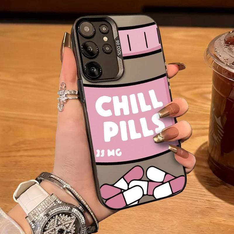 جراب هاتف لجهاز Samsung Galaxy S23 Plus بنمط IMD الحريري، تصميم Chill Pills المرح، أسود. - Image 1