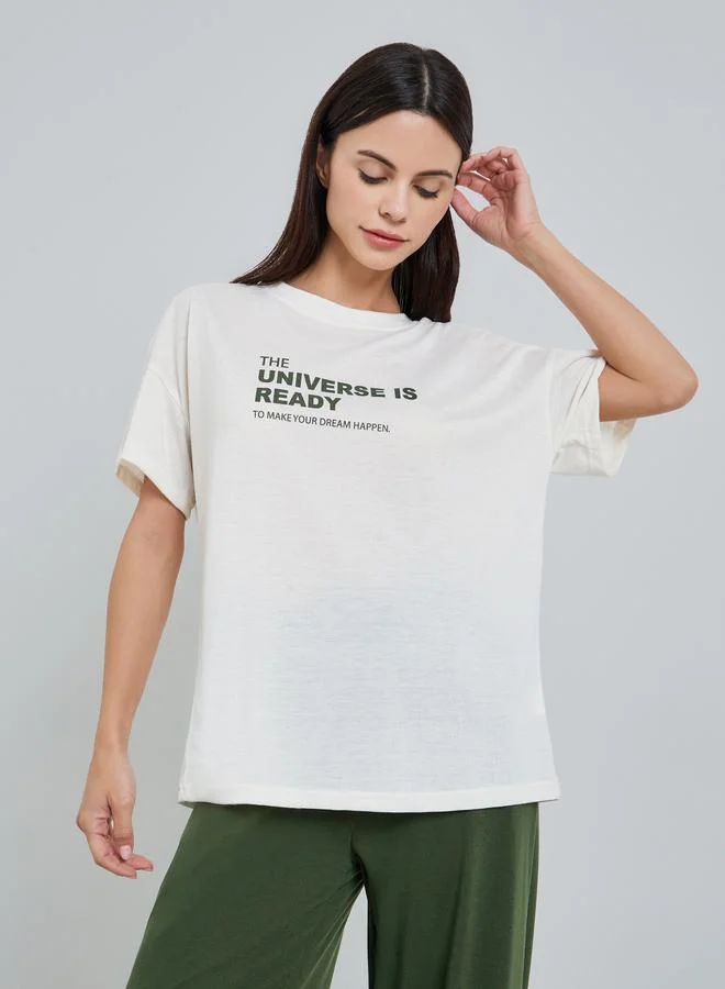 Styli Women White Printed T-Shirt and Straight Pyjama Set