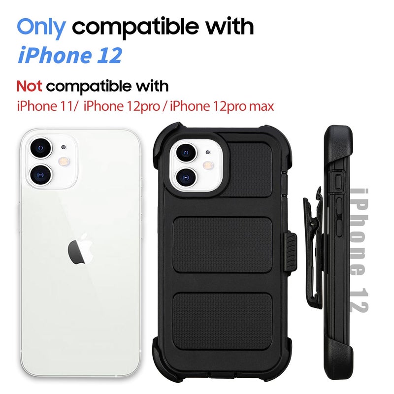 Saiboro for Defender iPhone 12 Case with Clip,Holster with Kickstand,for Heavy Duty iPhone 12 Phone Case Rugged 2 Layers of Sturdy,Anti-Drop for Phone Case iPhone 12Case Protective(Black) - Image 3