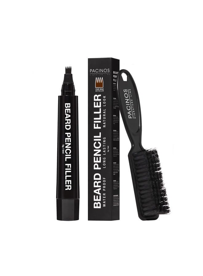 Pacinos Beard Pencil Filler - Water Proof, Long Lasting Coverage & Natural Finish - Beard, Moustache & Eyebrows - Micro-Fork Tip for Seamless Application - Includes Bristle Brush for Blending (Black) - Image 1