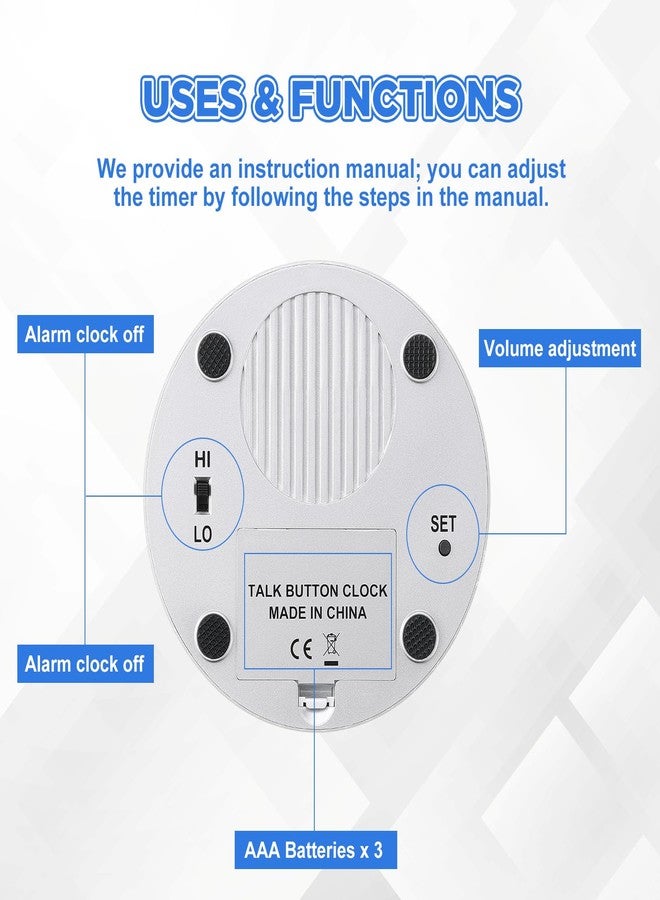 VIHOSE 2 Pcs Extra Large Talking Clock for Blind Elderly Talking Alarm Clock Announcing Time, Date and Week of Day for The Blind, Elderly or Visually Impaired, Hearing Aid - Image 3
