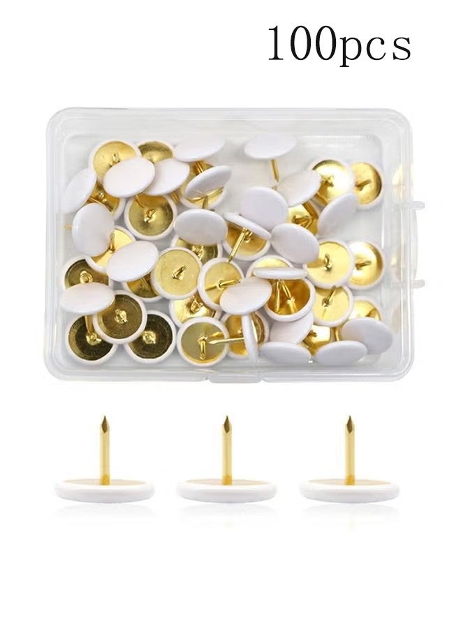 واي جيه دبابيس الدفع زخرفية بلاستيك دبابيس الجدران للمنزل، المدرسة، الخريطة، المكتب، حائط الصور، لوحة الفلين (100 قطعة بيضاء) - Image 1