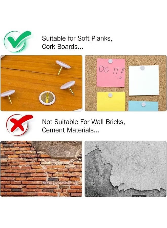 واي جيه دبابيس الدفع زخرفية بلاستيك دبابيس الجدران للمنزل، المدرسة، الخريطة، المكتب، حائط الصور، لوحة الفلين (100 قطعة بيضاء) - Image 5