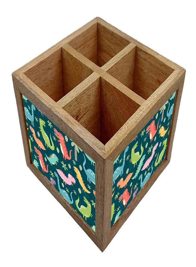 Nutcase Wooden Cutlery Stand Holder Silverware Caddy Spoons Forks Knives Organizer for Dining Table & Kitchen -Made in India-Spoons NOT Included - Sweet Dinosaurs - Image 3
