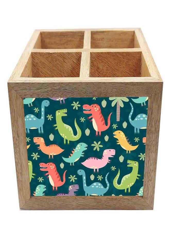 Nutcase Wooden Cutlery Stand Holder Silverware Caddy Spoons Forks Knives Organizer for Dining Table & Kitchen -Made in India-Spoons NOT Included - Sweet Dinosaurs - Image 4