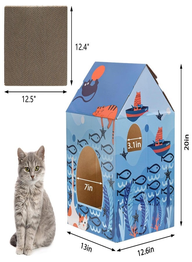 Lawei 2 Pack Cardboard Cat Houses with Scratch Pads, Sturdy Cats Play Scratching House for Indoor Hideaway Furniture, Cute Scratching Box Toy for Cat Birthday, Bunny Small Pet Bed, Easy Assembly - Image 2
