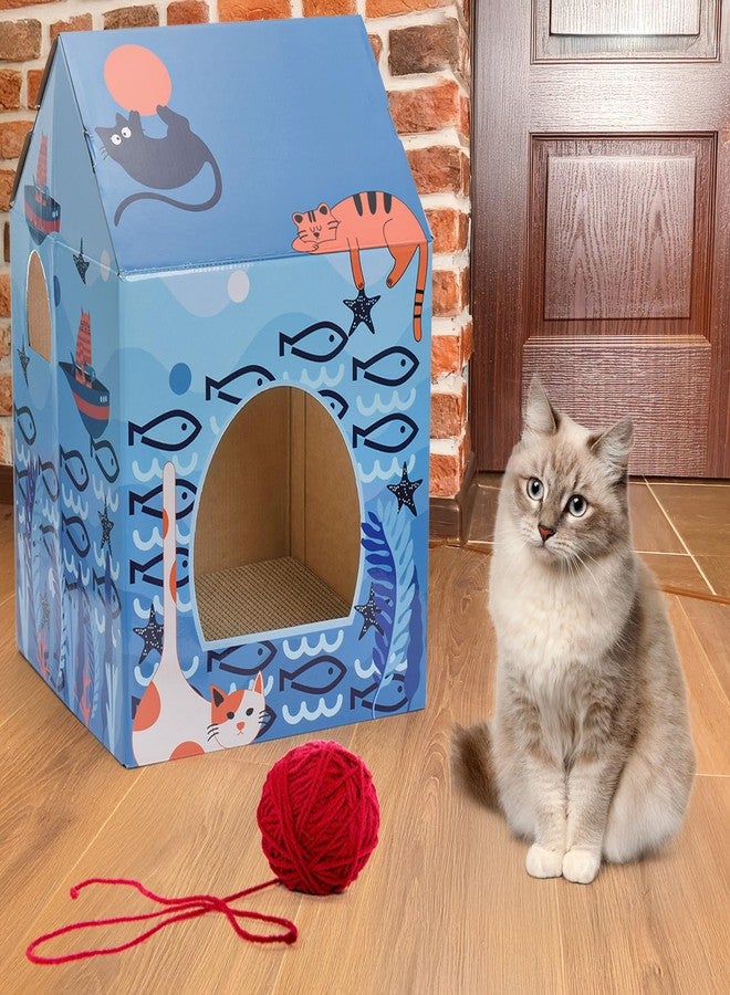 Lawei 2 Pack Cardboard Cat Houses with Scratch Pads, Sturdy Cats Play Scratching House for Indoor Hideaway Furniture, Cute Scratching Box Toy for Cat Birthday, Bunny Small Pet Bed, Easy Assembly - Image 5