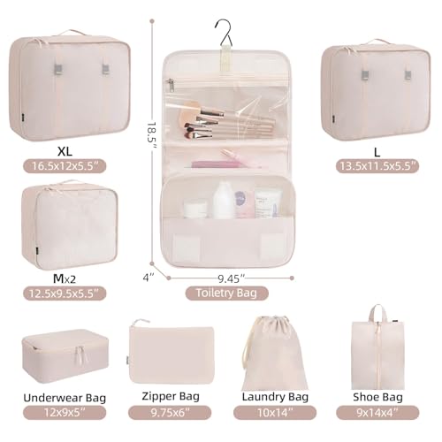 Porslin Travel Packing Organizers 8-Piece Luggage Organiser Set with Travel Cubes for Packing Clothes, Mesh Travel Bag Organiser with Toiletry, Shoe & Laundry Bags, Travel Organizer Pouch for Clothes - Image 2