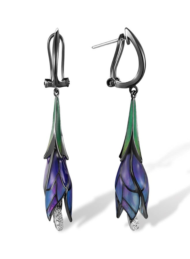 Santuzza Sterling Silver Enamel Tulip Earrings for Women, Small, enamel Metal Gemstone, Cubic Zirconia - Image 3