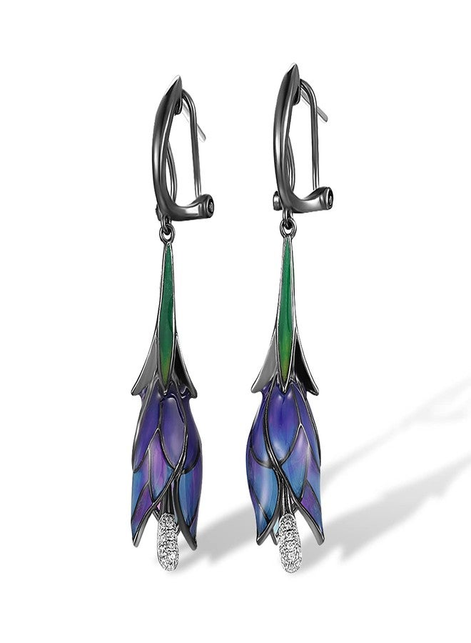 Santuzza Sterling Silver Enamel Tulip Earrings for Women, Small, enamel Metal Gemstone, Cubic Zirconia - Image 1