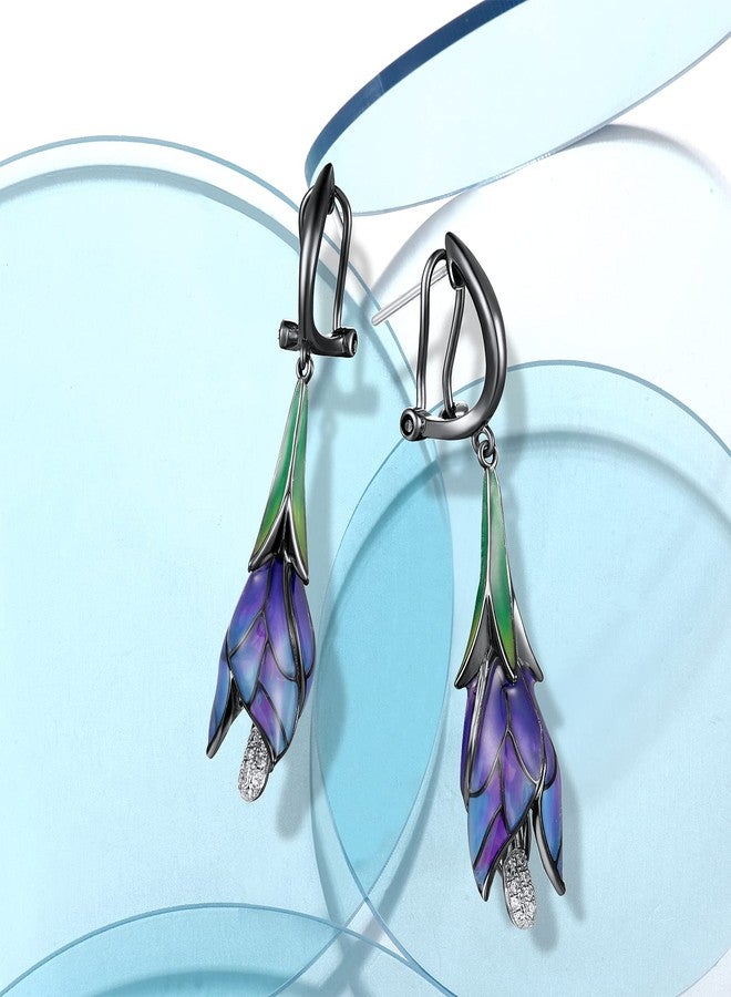 Santuzza Sterling Silver Enamel Tulip Earrings for Women, Small, enamel Metal Gemstone, Cubic Zirconia - Image 4