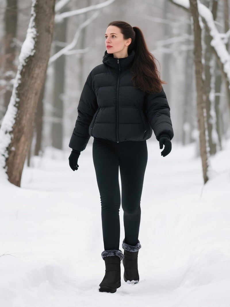 SHIBEVER Women's Snow Boots Winter: Waterproof Fur Lined Anti-Slip Ankle Booties Outdoor Comfortable Furry Women Snow Boot Black Size 8 - Image 2