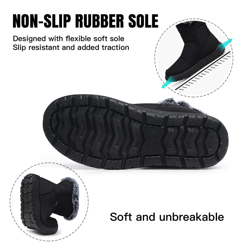 SHIBEVER Women's Snow Boots Winter: Waterproof Fur Lined Anti-Slip Ankle Booties Outdoor Comfortable Furry Women Snow Boot Black Size 8 - Image 4