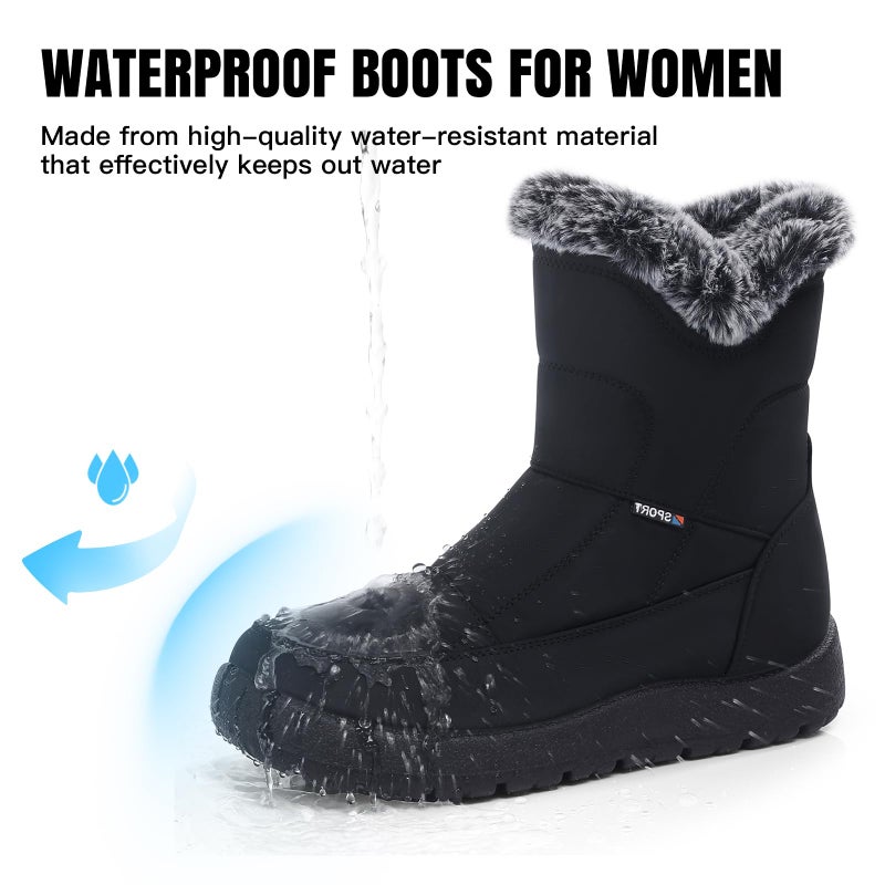 SHIBEVER Women's Snow Boots Winter: Waterproof Fur Lined Anti-Slip Ankle Booties Outdoor Comfortable Furry Women Snow Boot Black Size 8 - Image 5