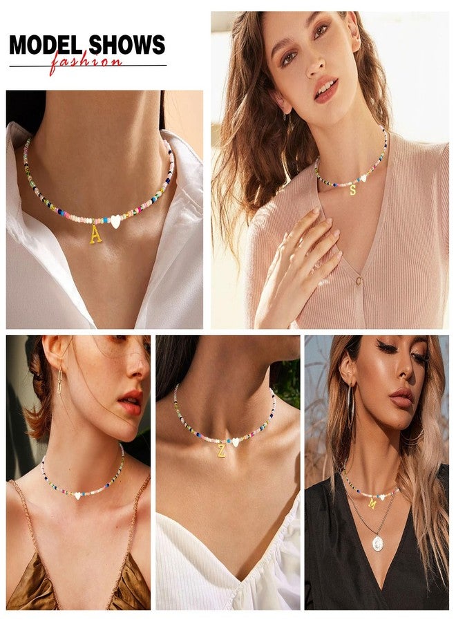 سمر لوف قلادة مصنوعة يدويًا لطيفة وملونة من الخرز الصدفي تحمل الحرف الأول من كلمة "حب" - قلادة عصرية للنساء والمراهقات، قلادة ذهبية مزينة بحروف، هدية مجوهرات لأفضل صديقة (A) - Image 5